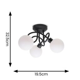 ValueLights Velika 3 Way Opaque Flush Ceiling Light in Black - thumbnail 6