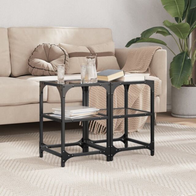 Berkfield Home Coffee Tables with Black Glass Top 2 pcs 30x30x45 cm Steel - Size: 30 x 30 x 45 cm - image 1