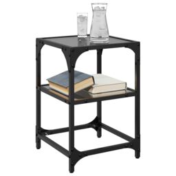 Berkfield Home Coffee Tables with Black Glass Top 2 pcs 30x30x45 cm Steel - Size: 30 x 30 x 45 cm - thumbnail 3