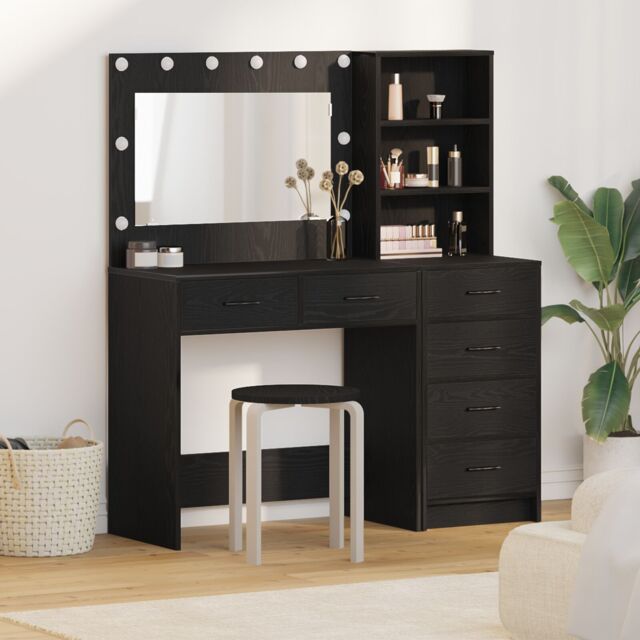 Berkfield Home 2 Piece Dressing Table Set with LED Black Engineered Wood - image 1