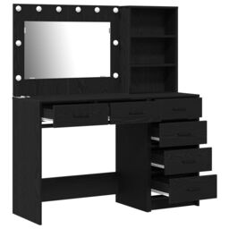Berkfield Home 2 Piece Dressing Table Set with LED Black Engineered Wood - thumbnail 6