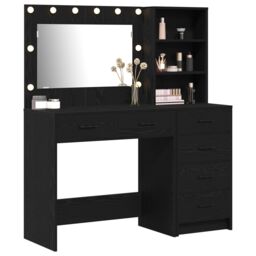Berkfield Home 2 Piece Dressing Table Set with LED Black Engineered Wood - thumbnail 3