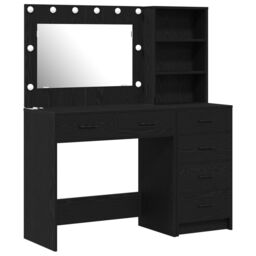 Berkfield Home 2 Piece Dressing Table Set with LED Black Engineered Wood - thumbnail 2
