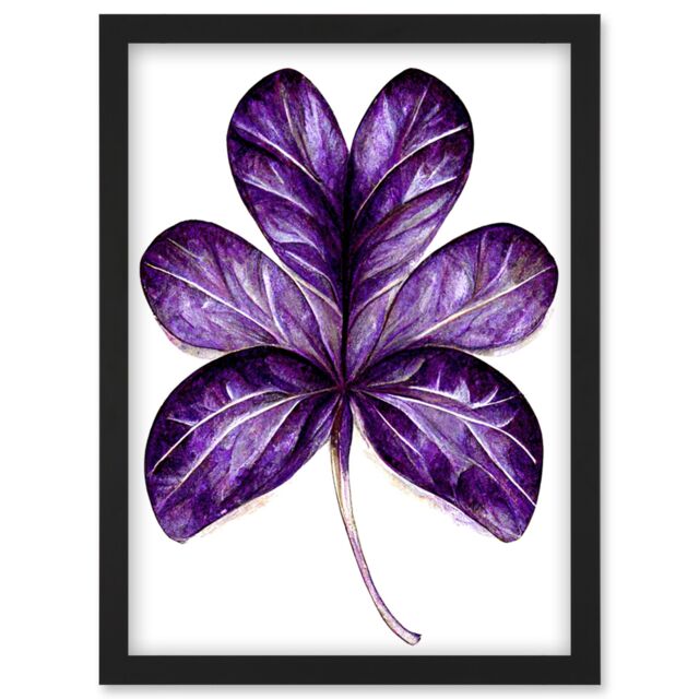 Artery8 Purple on White Six Clover Modern Simple Leaf Illustration Artwork Framed Wall Art Print A4 in Black - image 1