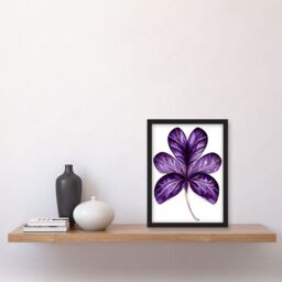 Artery8 Purple on White Six Clover Modern Simple Leaf Illustration Artwork Framed Wall Art Print A4 in Black - thumbnail 2