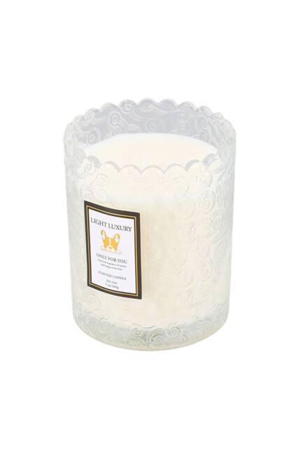 Living and Home Embossing Glass Cup Soy Wax Scented Candle in White - image 1