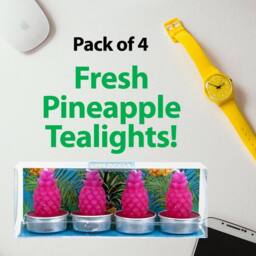 VFM e-Store Scented Tealights Tropical Pineapple Multipack (4 pack)Candles Gifts in Pink - thumbnail 3