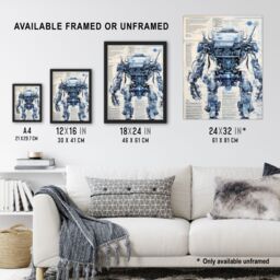 Artery8 Mech War Robot Hybrid Secret Military Schematic Blueprint Futuristic Complex Arcane Manuscript Gift For Him Man Cave Art Print Framed Poster - thumbnail 3
