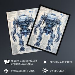 Artery8 Mech War Robot Hybrid Secret Military Schematic Blueprint Futuristic Complex Arcane Manuscript Gift For Him Man Cave Art Print Framed Poster - thumbnail 2
