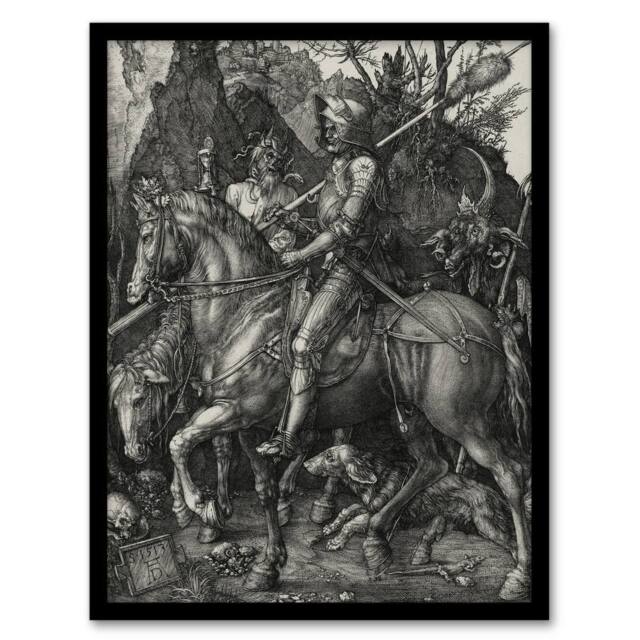 Artery8 Albrecht Durer Knight Death & the Devil Framed Art Picture Print in Grey - Size: A4 - image 1