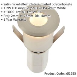 Loops 2 PACK Recessed Decking IP67 Guide Light - 1.2W Warm White LED - Satin Nickel in Metallics - thumbnail 2