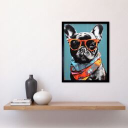 "Artery8 Wall Art Print English Bulldog Wearing Bandana & Sunglasses Art Framed in Black - Size: W12"" x H16""" - thumbnail 2