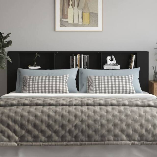 Berkfield Home Headboard Cabinet Black 220x18.5x104.5 cm - image 1