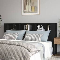 Berkfield Home Headboard Cabinet Black 220x18.5x104.5 cm - thumbnail 2