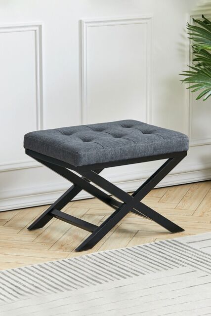 Living and Home Black Linen Breckin Dressing Footstool in Grey - image 1