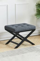 Living and Home Black Linen Breckin Dressing Footstool in Grey - thumbnail 1