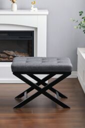 Living and Home Black Linen Breckin Dressing Footstool in Grey - thumbnail 2