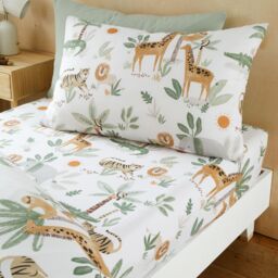 Happy Linen Company Jungle Safari Animals Duvet Cover Quilt Bedding Set in Ivory - Size: Single - thumbnail 2