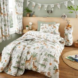 Happy Linen Company Jungle Safari Animals Duvet Cover Quilt Bedding Set in Ivory - Size: Single