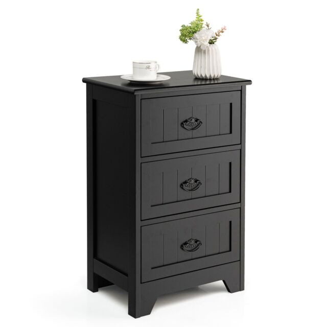 Costway Wooden 3-Drawer Bedside Table Vintage Nightstand Accent End Table Sofa Side Table in Black - image 1