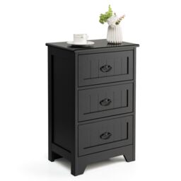 Costway Wooden 3-Drawer Bedside Table Vintage Nightstand Accent End Table Sofa Side Table in Black - thumbnail 1