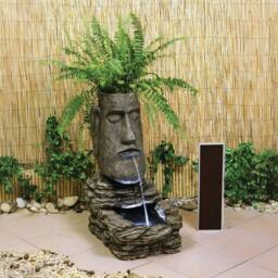 Primrose Solar Powered Water Feature 'Easter Island Head' Planter Lights 73cm in Brown - thumbnail 4