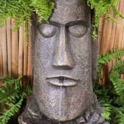 Primrose Solar Powered Water Feature 'Easter Island Head' Planter Lights 73cm in Brown - thumbnail 5