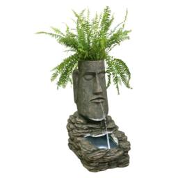 Primrose Solar Powered Water Feature 'Easter Island Head' Planter Lights 73cm in Brown - thumbnail 1