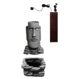 Primrose Solar Powered Water Feature 'Easter Island Head' Planter Lights 73cm in Brown - thumbnail 2