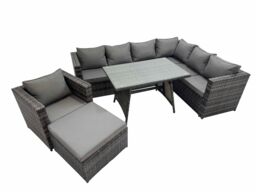Fimous Patio Furniture Sets with Dining Table Big Stool Chair Dark Grey Mixed - thumbnail 1