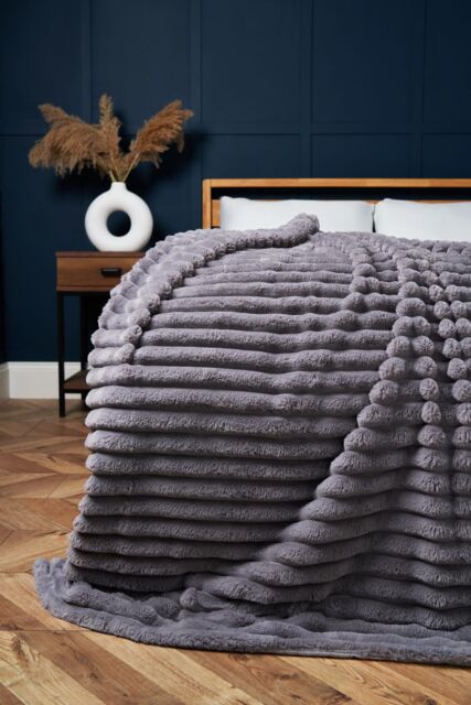 BHS Jumbo Cord Throw with Plain Velvet Backing in Grey - Size: 127 cm x 152 cm - image 1