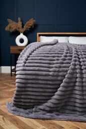 BHS Jumbo Cord Throw with Plain Velvet Backing in Grey - Size: 127 cm x 152 cm