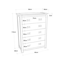 Cabinet Bits Lovere 5 Drawer Chest of Drawers Bras Drop Handle in Off-White - thumbnail 2