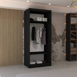 MN Furniture Double Mirror Sliding Door Wardrobe W90cm x H200cm in Black - Size: 1 Pack - thumbnail 3