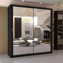 MN Furniture Double Mirror Sliding Door Wardrobe W90cm x H200cm in Black - Size: 1 Pack