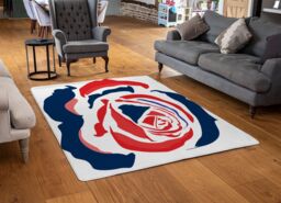 Benjamin Tate Design Red & Blue Rose Print Rug in Natural - Size: Large - thumbnail 2