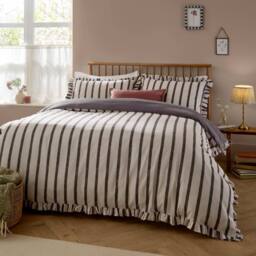 Wylder Connie Striped Ruffle Duvet Cover Set in Light Beige - Size: Double - thumbnail 1