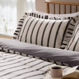 Wylder Connie Striped Ruffle Duvet Cover Set in Light Beige - Size: Double - thumbnail 2