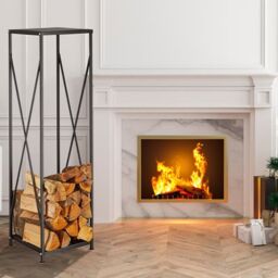 Gr8 Garden Black Metal Firewood Rack Log Wood Storage Holder - thumbnail 2