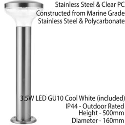 Loops Outdoor Post Bollard Light Marine Steel 0.5m LED Garden Driveway Foot Path Lamp in Metallics - thumbnail 2