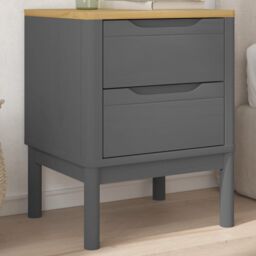 Berkfield Home Bedside Cabinet FLORO Grey 45x39x57 cm Solid Wood Pine - Size: 45 x 39 x 57 cm - thumbnail 1