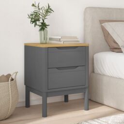 Berkfield Home Bedside Cabinet FLORO Grey 45x39x57 cm Solid Wood Pine - Size: 45 x 39 x 57 cm - thumbnail 3