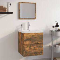 Berkfield Home Bathroom Furniture Set Smoked Oak Engineered Wood in Brown - thumbnail 2