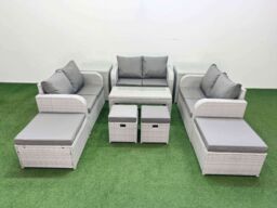 Fimous PE Wicker Rattan Furniture Sofa Sets with Coffee Table Love Sofa in Light Grey - thumbnail 2