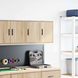 Berkfield Home Garage Wall Cabinets 2 pcs Sonoma Oak Engineered Wood in Brown - thumbnail 3