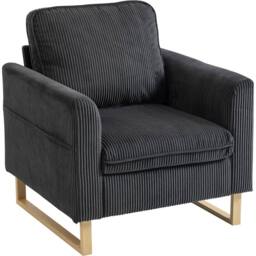 HOMCOM Accent Chair with Metal Legs & Spring Dark Grey - Size: Armchair - thumbnail 2