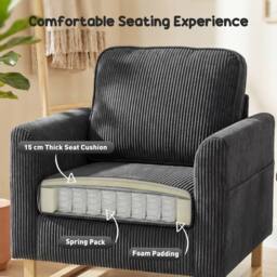 HOMCOM Accent Chair with Metal Legs & Spring Dark Grey - Size: Armchair - thumbnail 4