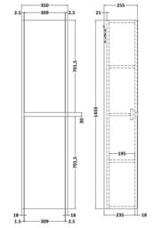 Balterley Square Wall Hung 2 Door Tall Bathroom Unit, 350mm - Matt Coastal Grey - thumbnail 2