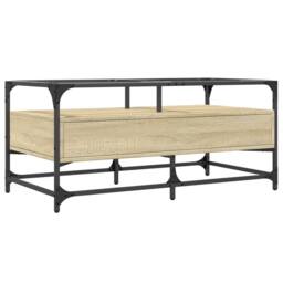 Berkfield Home Decorative Coffee Table with Glass Top Sonoma Oak 98.5x50x45 cm Steel in Natural - thumbnail 6