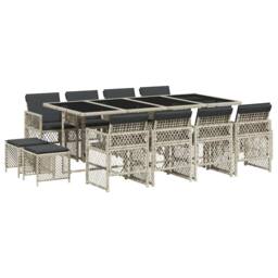 Berkfield Home 13 Piece Garden Dining Set with Cushions Light Grey Poly Rattan - thumbnail 2
